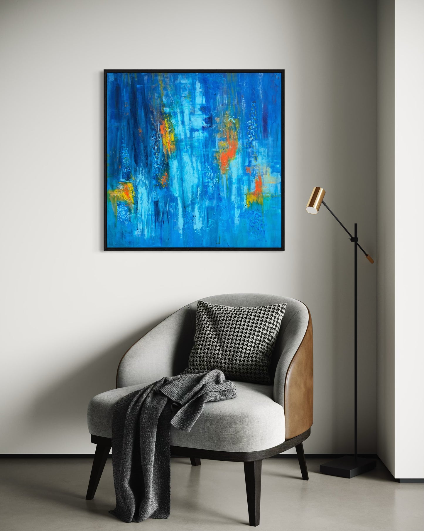 Abyss & Ember acrylic wall art styled in modern living room interior by Sisco Artworks