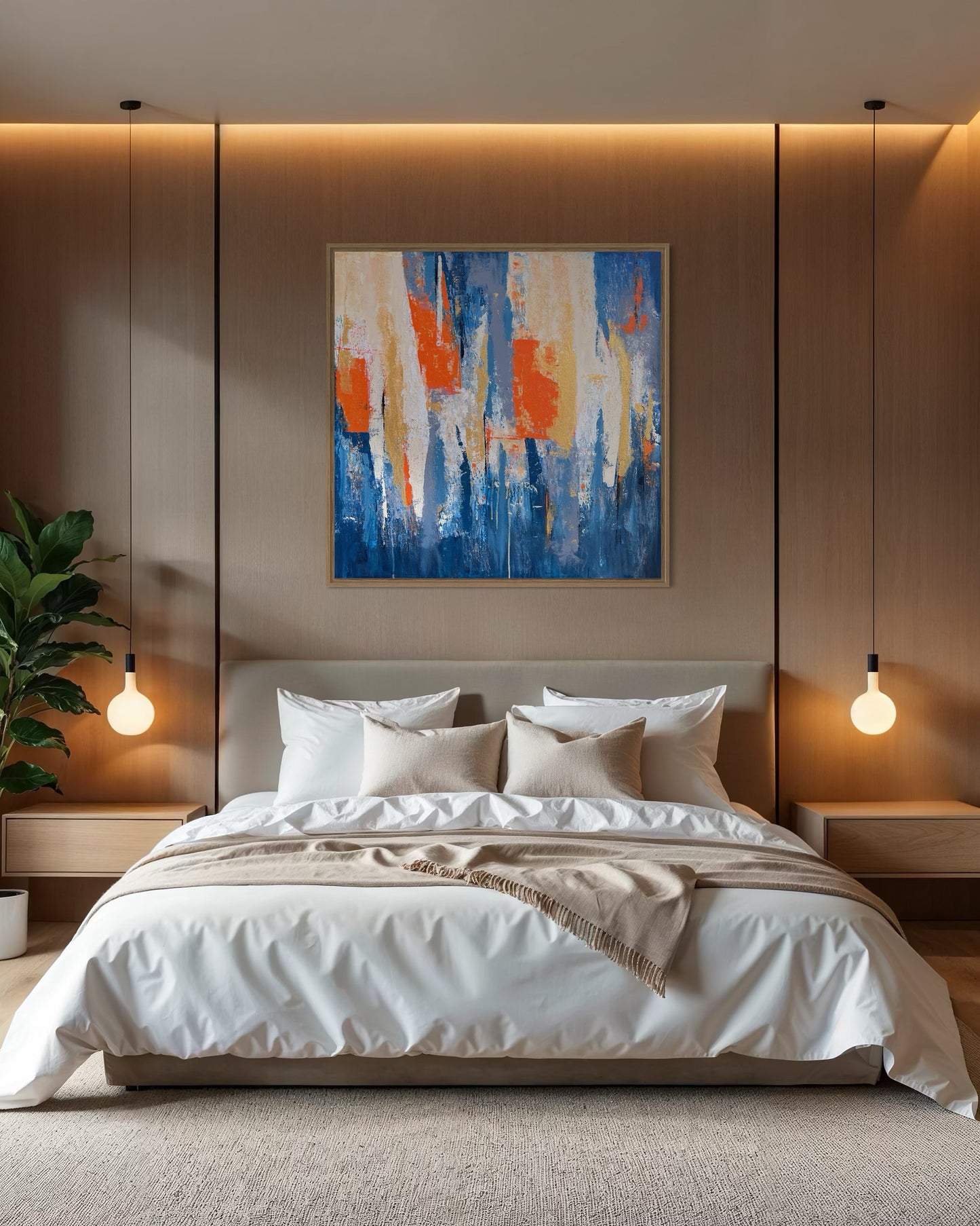 Fragments of Light large acrylic wall art in spacious modern bedroom