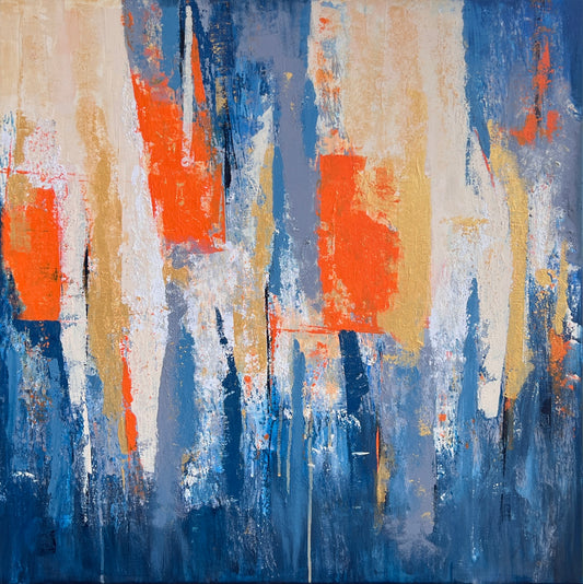 Fragments of Light – orange blue abstract acrylic wall art by Sisco Artworks